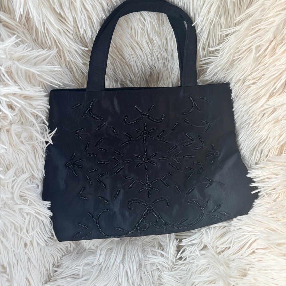 Elegant Black Embroidered Handbag